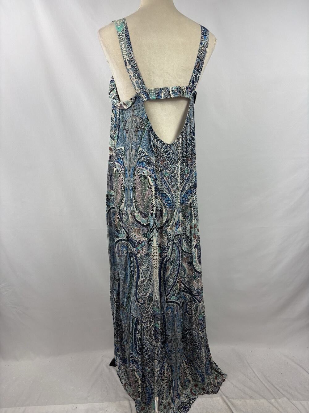 ba&sh Baraka Maxi Dress Blue Paisley Print 3 Large Cut Out Back Sleeveless